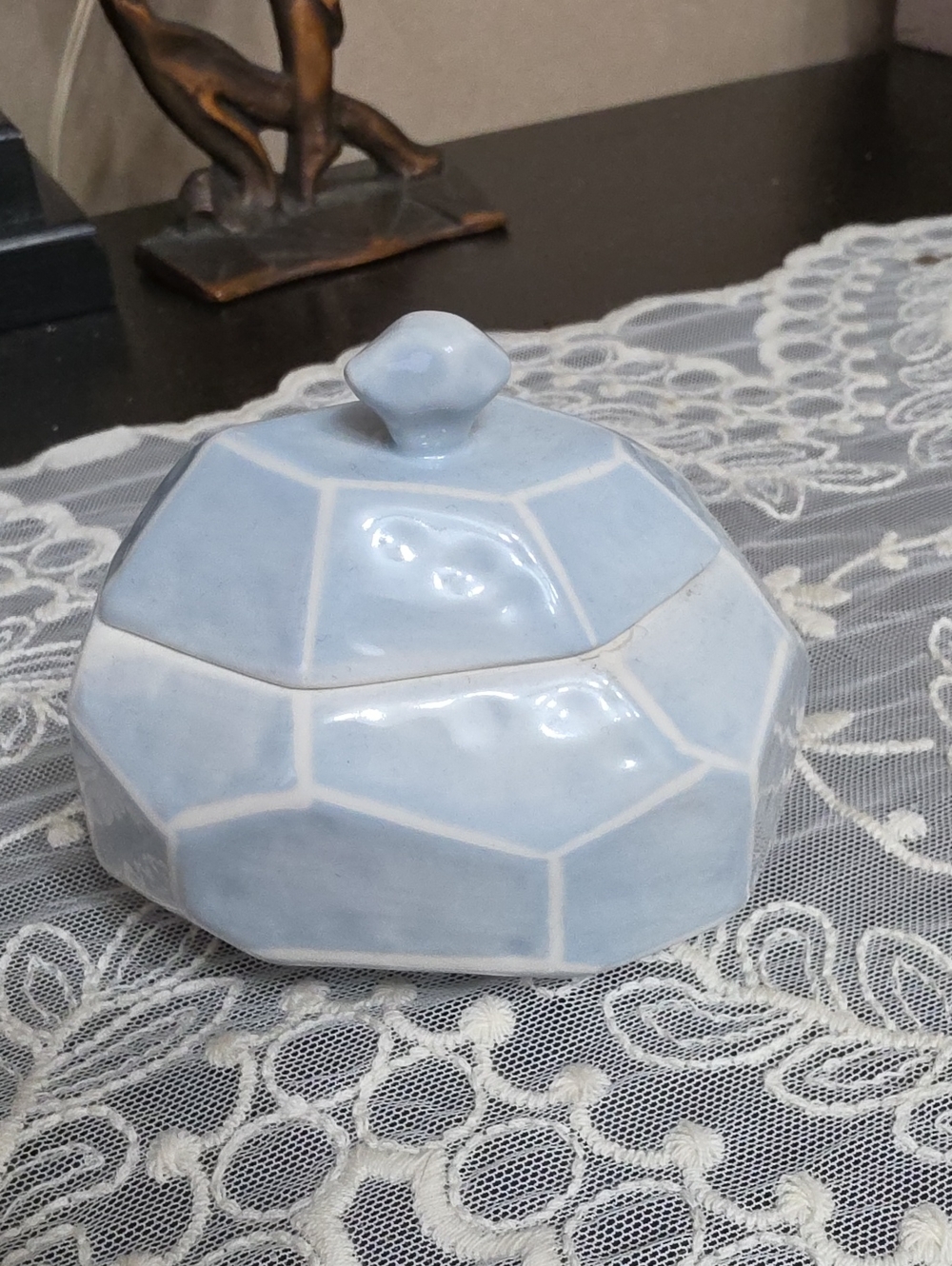Anthropologie Pale Blue Geometric Ceramic Lidded Box